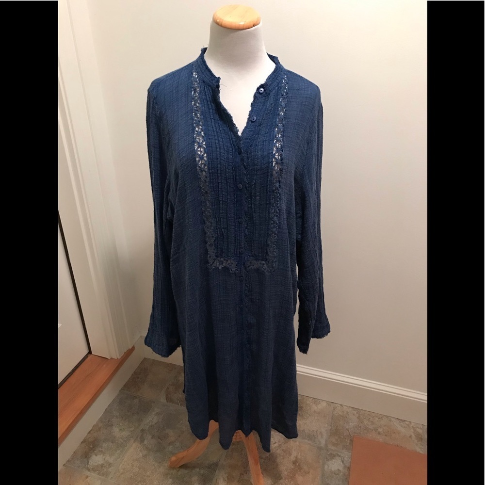 NWT Free People Shirt dress duster Blue Medium